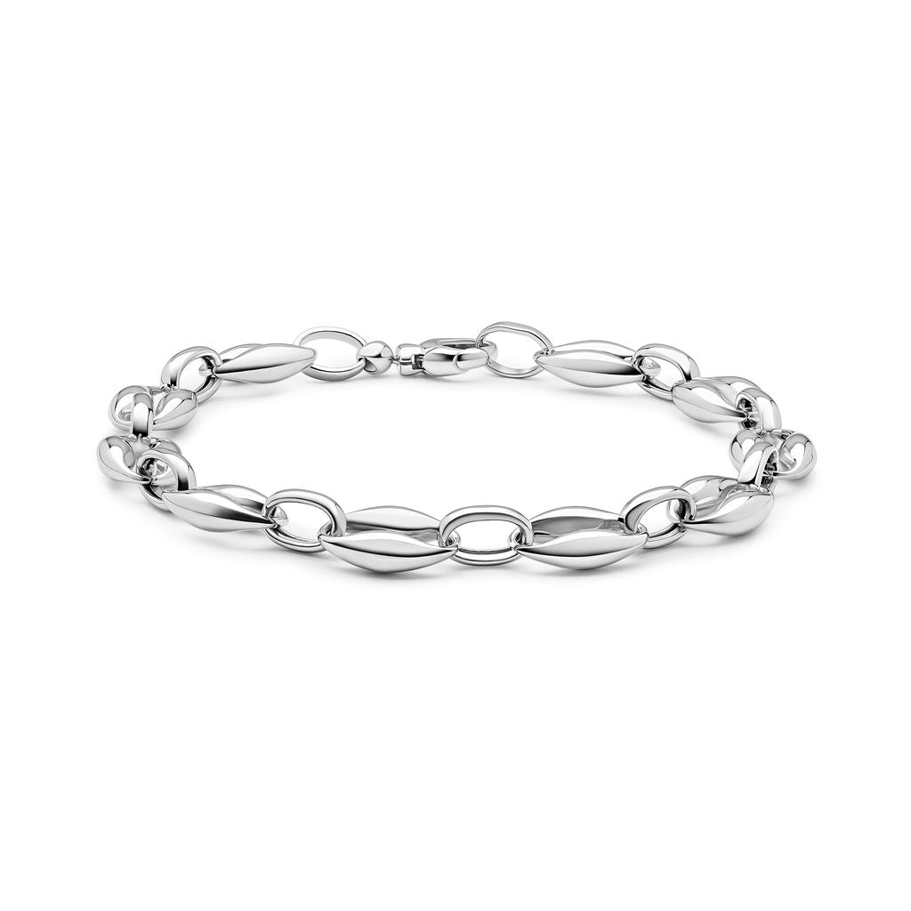 9ct White Gold Fancy Oval Link Bracelet
