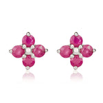 9ct White Gold Round Natural Ruby Four Stone Cluster Stud Earrings