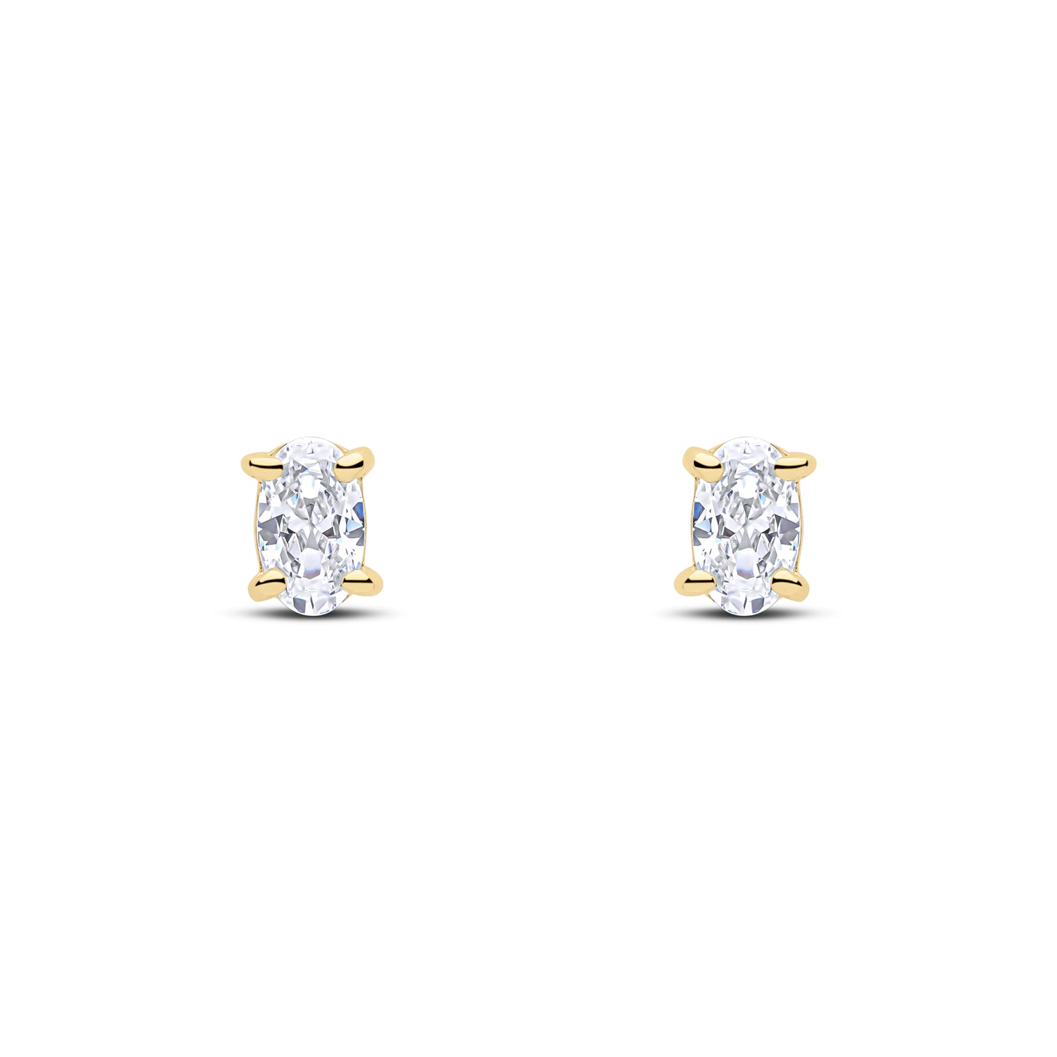 9ct Yellow Gold Oval Cubic Zirconia CZ Claw Stud Earrings — 5x3mm