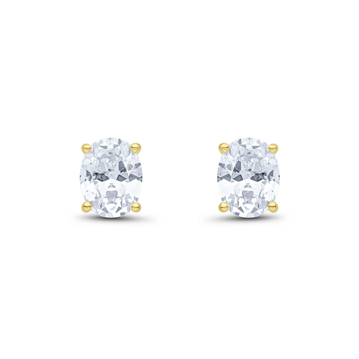 9ct Yellow Gold Oval Cubic Zirconia CZ Claw Stud Earrings — 9x7mm