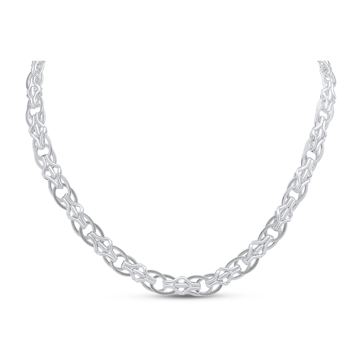 Sterling Silver 10mm Double Oval Textured Necklace with Bolt Ring Clasp