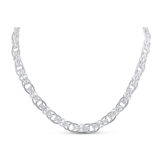 Sterling Silver 10mm Double Oval Textured Necklace with Bolt Ring Clasp