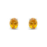 9ct White Gold Oval Natural Citrine Claw Stud Earrings — 9x7mm