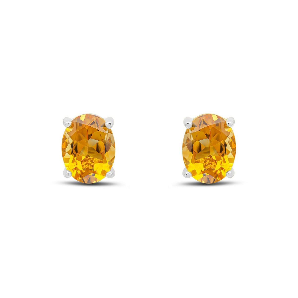 9ct White Gold Oval Natural Citrine Claw Stud Earrings — 9x7mm