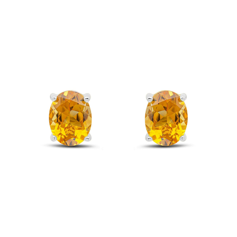 9ct White Gold Oval Natural Citrine Claw Stud Earrings — 9x7mm
