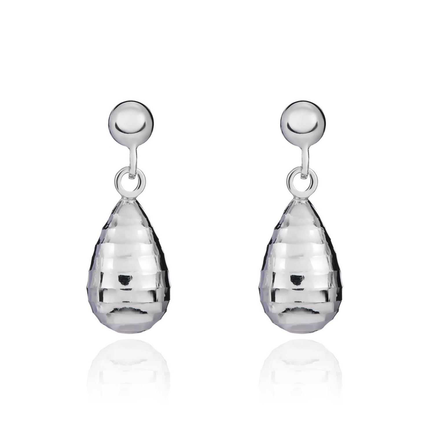 9ct White Gold Ribbed Torpedo Drop Earrings
