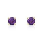9ct Yellow Gold Round Natural Amethyst Claw Stud Earrings — 4mm