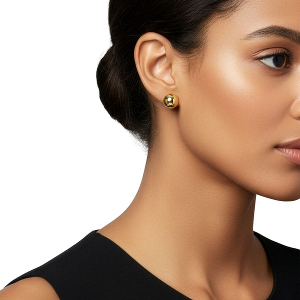 18ct Yellow Gold Polished Button Stud Earrings — 12mm