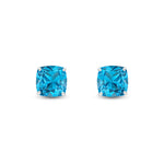 9ct White Gold Cushion Natural Swiss Blue Topaz Claw Stud Earrings — 8mm