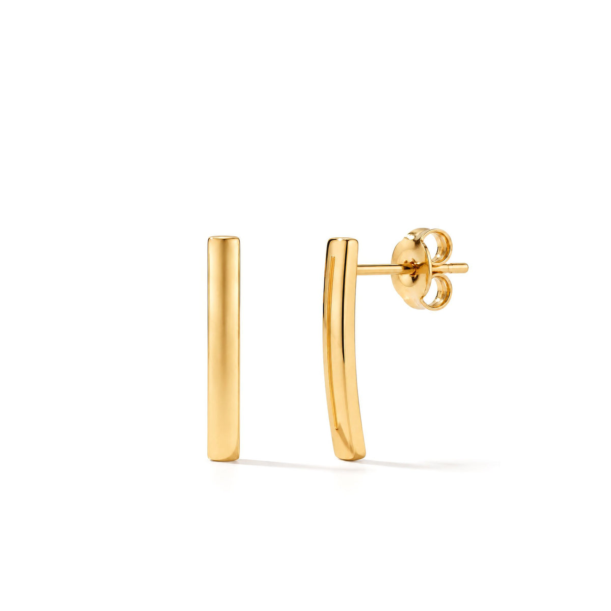 9ct Gold Curved Bar Drop Earrings — 16x2mm