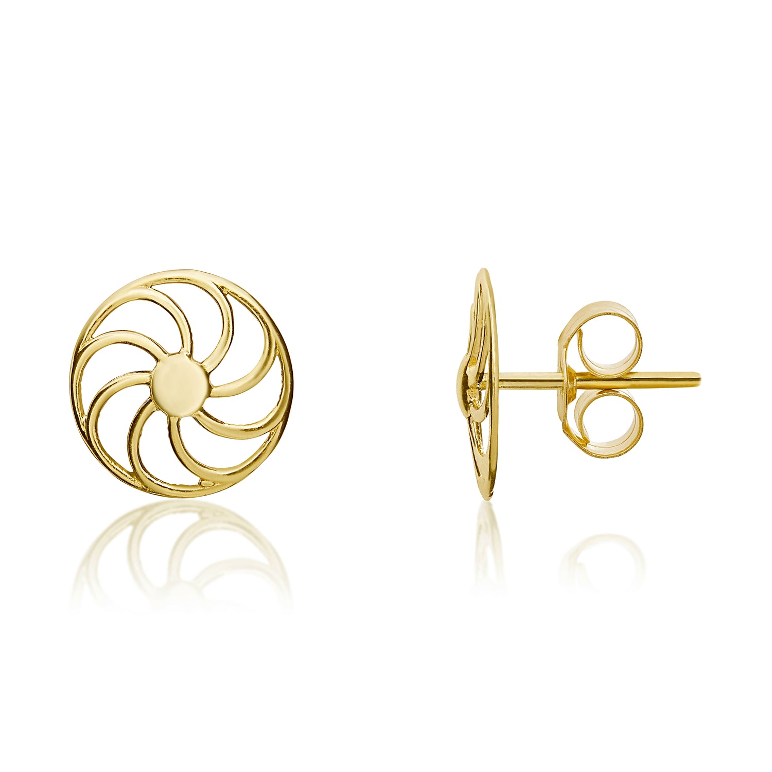 9ct Yellow Gold Cartwheel Stud Earrings — 10mm