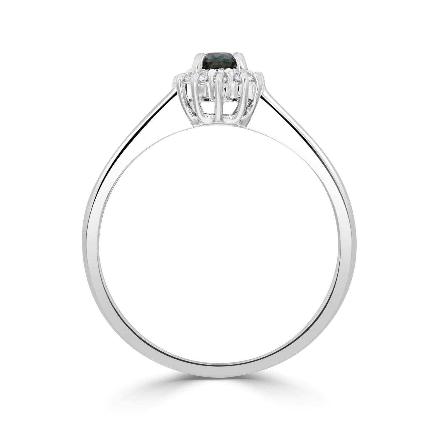 9ct White Gold Oval Natural Blue Sapphire and Diamond Cluster Ring — 5x3mm