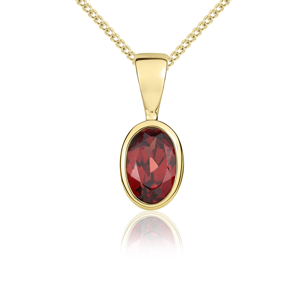 9ct Yellow Gold Oval Natural Garnet Rubover Pendant — 6x4mm