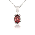 9ct White Gold Oval Natural Garnet Rubover Pendant — 6x4mm