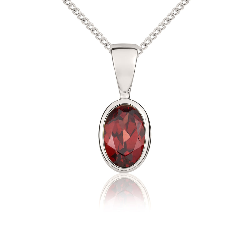 9ct White Gold Oval Natural Garnet Rubover Pendant — 6x4mm