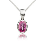 9ct White Gold Oval Natural Pink Sapphire Rubover Pendant — 6x4mm