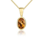 9ct Yellow Gold Oval Natural Citrine Rubover Pendant — 6x4mm