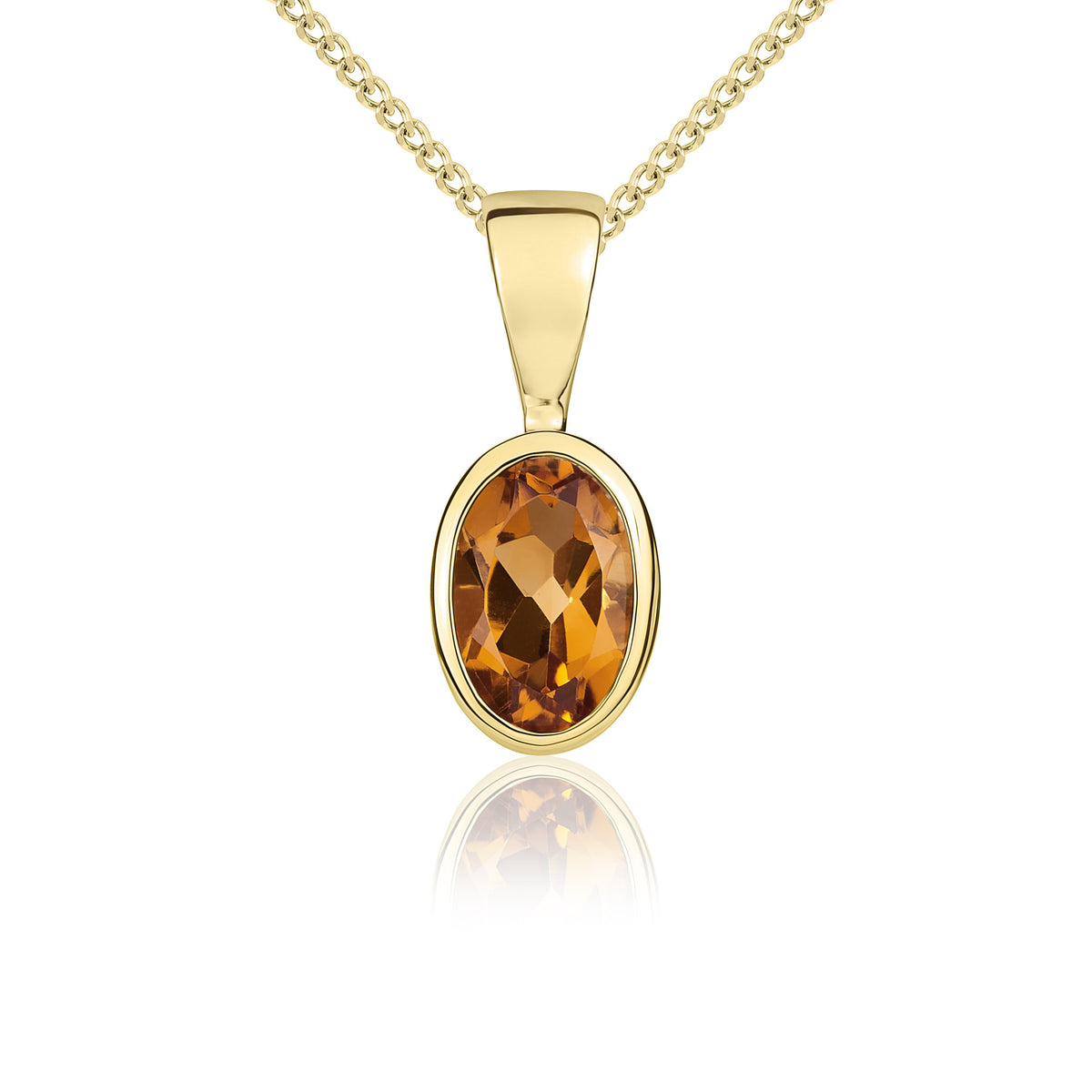 9ct Yellow Gold Oval Natural Citrine Rubover Pendant — 6x4mm