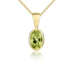 9ct Yellow Gold Oval Natural Peridot Rubover Pendant — 6x4mm