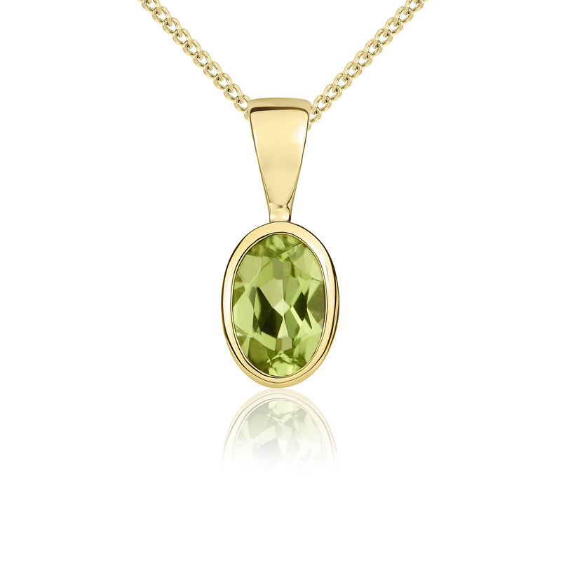 9ct Yellow Gold Oval Natural Peridot Rubover Pendant — 6x4mm