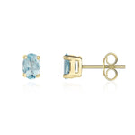 9ct Yellow Gold Oval Natural Aquamarine Claw Stud Earrings — 6x4mm