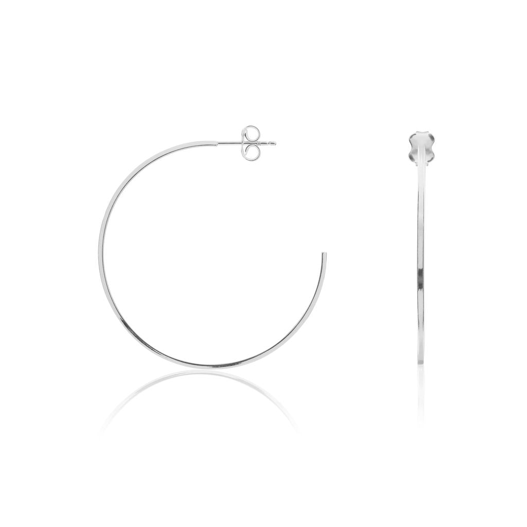 9ct White Gold Square Tube Hoop Earrings with Peg and Scroll Fittings — 32mm