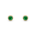 9ct Yellow Gold Round Natural Emerald Rubover Stud Earrings — 3mm