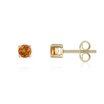 9ct Yellow Gold Round Natural Citrine Claw Stud Earrings — 4mm