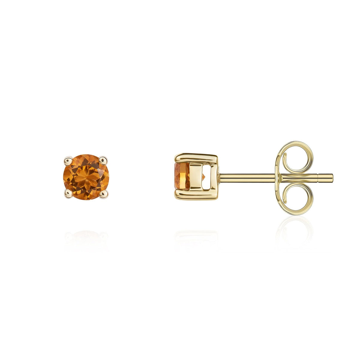9ct Yellow Gold Round Natural Citrine Claw Stud Earrings — 4mm