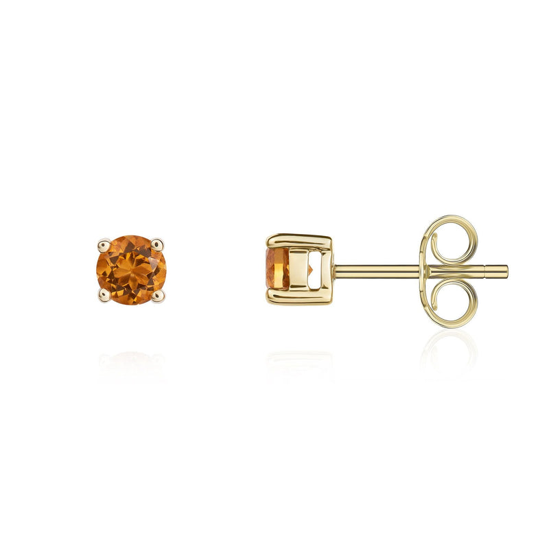 9ct Yellow Gold Round Natural Citrine Claw Stud Earrings — 4mm