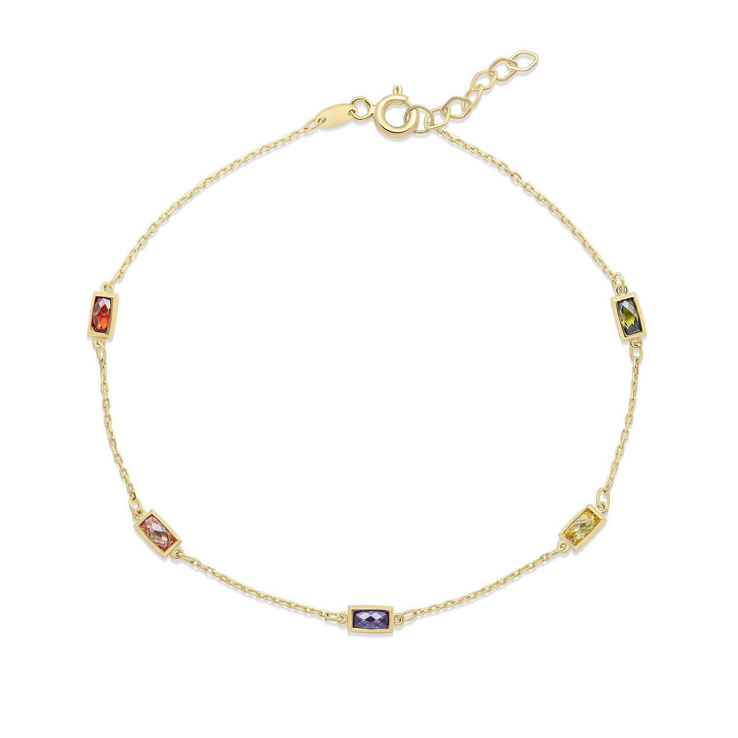 9ct Yellow Gold Multi Colour Cubic Zirconia Station Bracelet