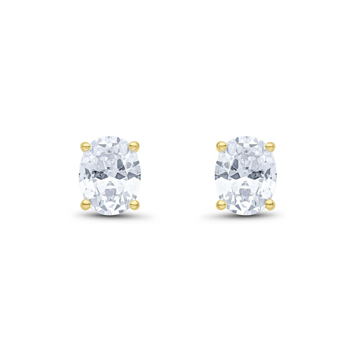 9ct Yellow Gold Oval Cubic Zirconia CZ Claw Stud Earrings — 9x7mm