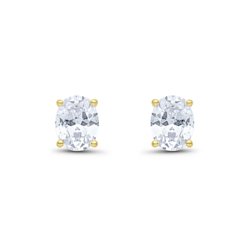 9ct Yellow Gold Oval Cubic Zirconia CZ Claw Stud Earrings — 9x7mm