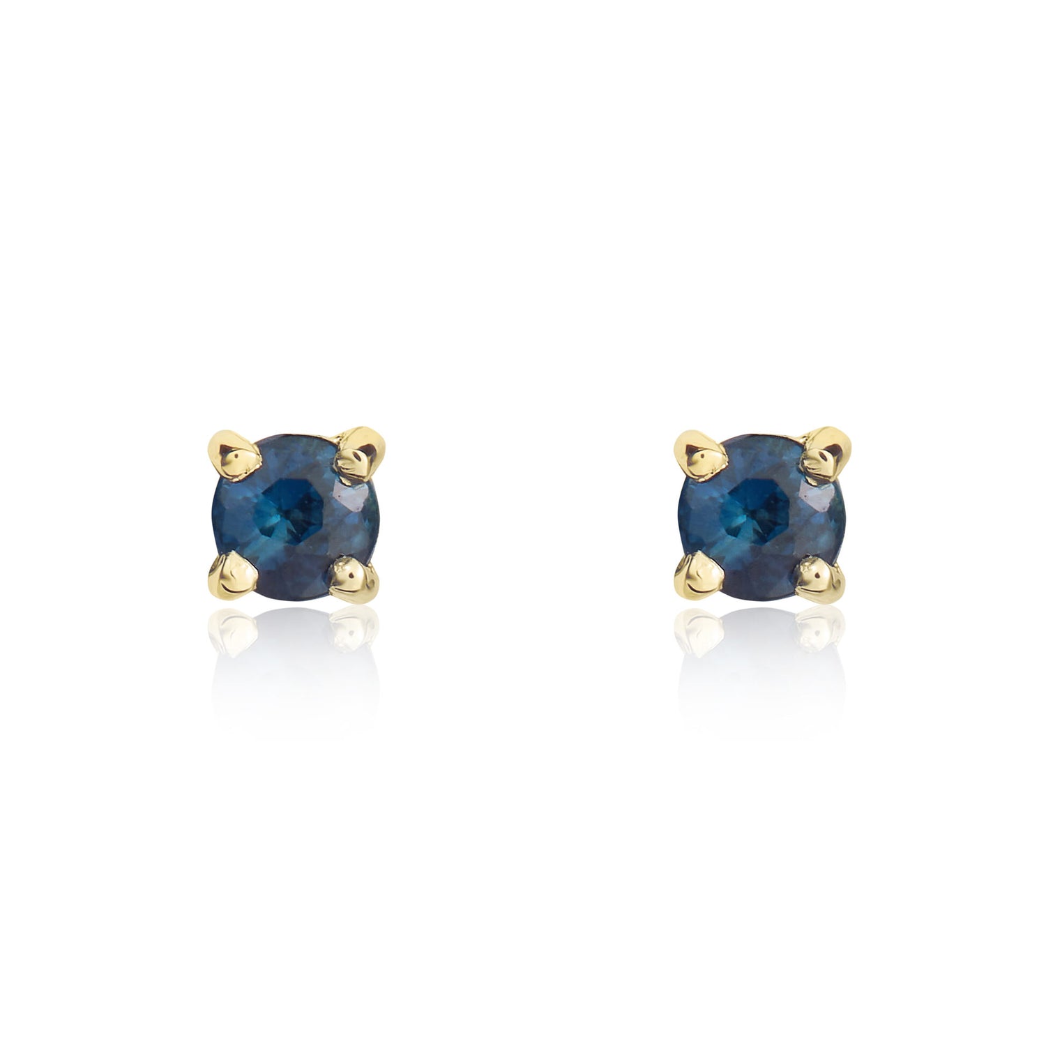 9ct Yellow Gold Round Natural Blue Sapphire Claw Stud Earrings — 3mm
