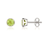 9ct White Gold Round Natural Peridot Rubover Stud Earrings — 5mm