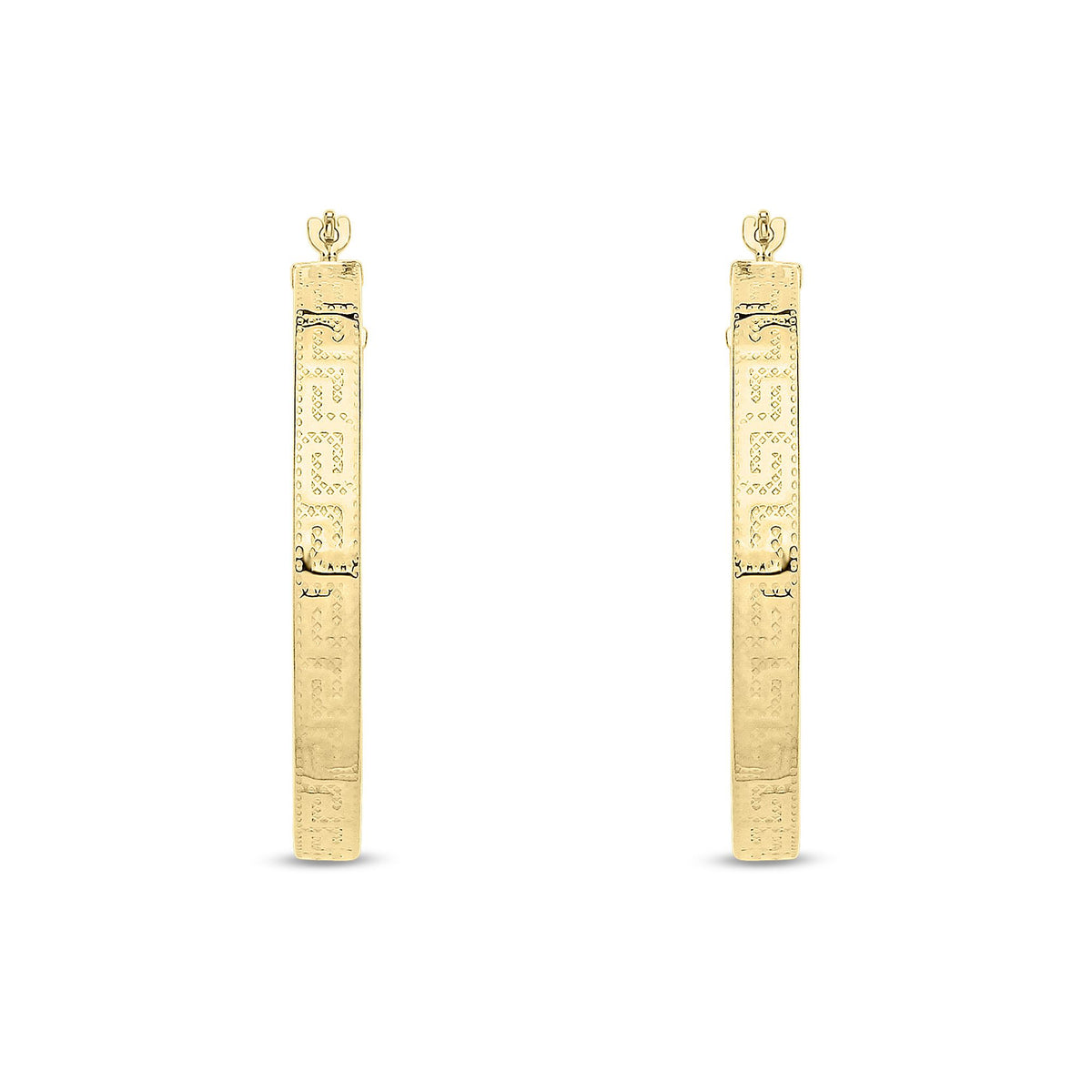 9ct Yellow Gold Round Greek Key Hoop Earrings — 35mm