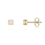 9ct Yellow Gold Round Natural Opal Claw Stud Earrings