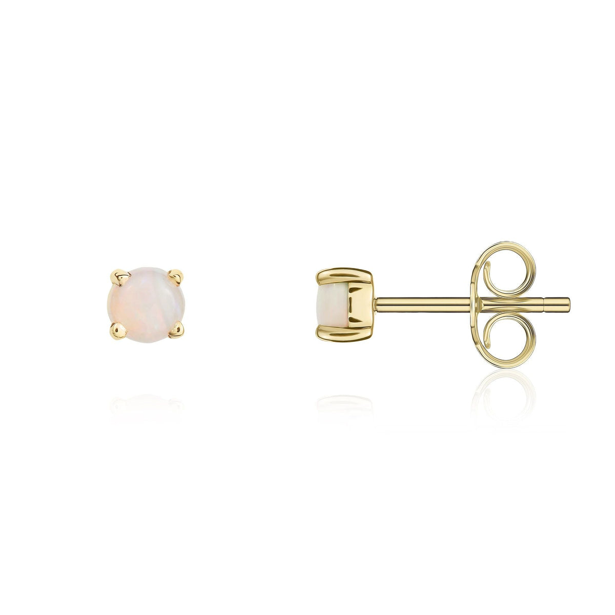 9ct Yellow Gold Round Natural Opal Claw Stud Earrings