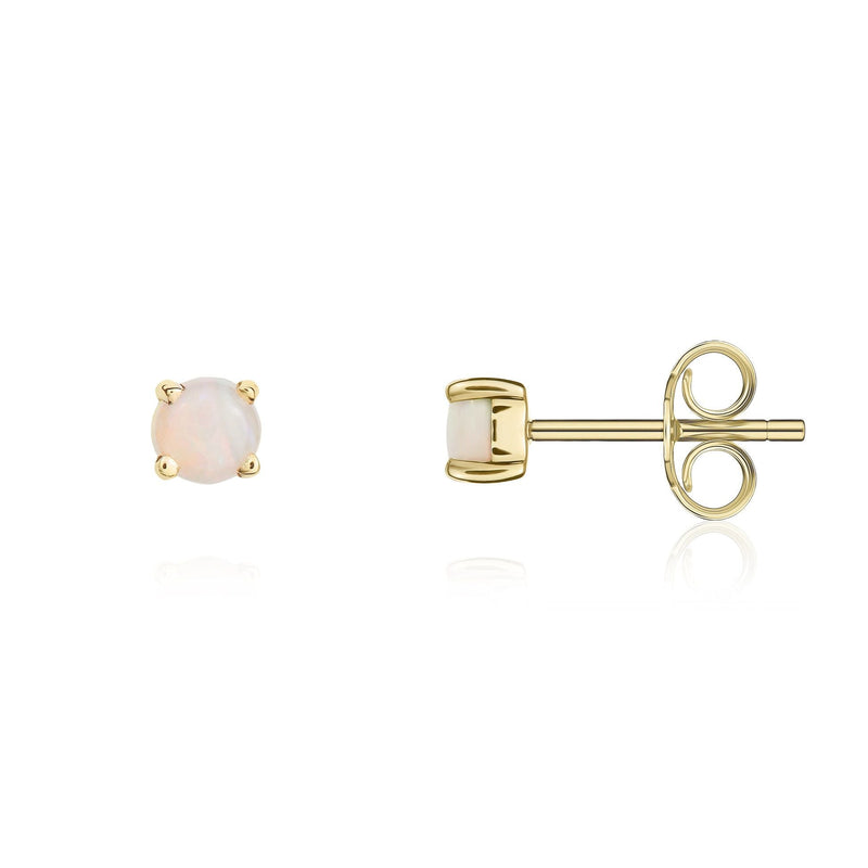 9ct Yellow Gold Round Natural Opal Claw Stud Earrings
