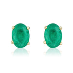 9ct Yellow Gold Oval Natural Emerald Claw Stud Earrings — 7x5mm