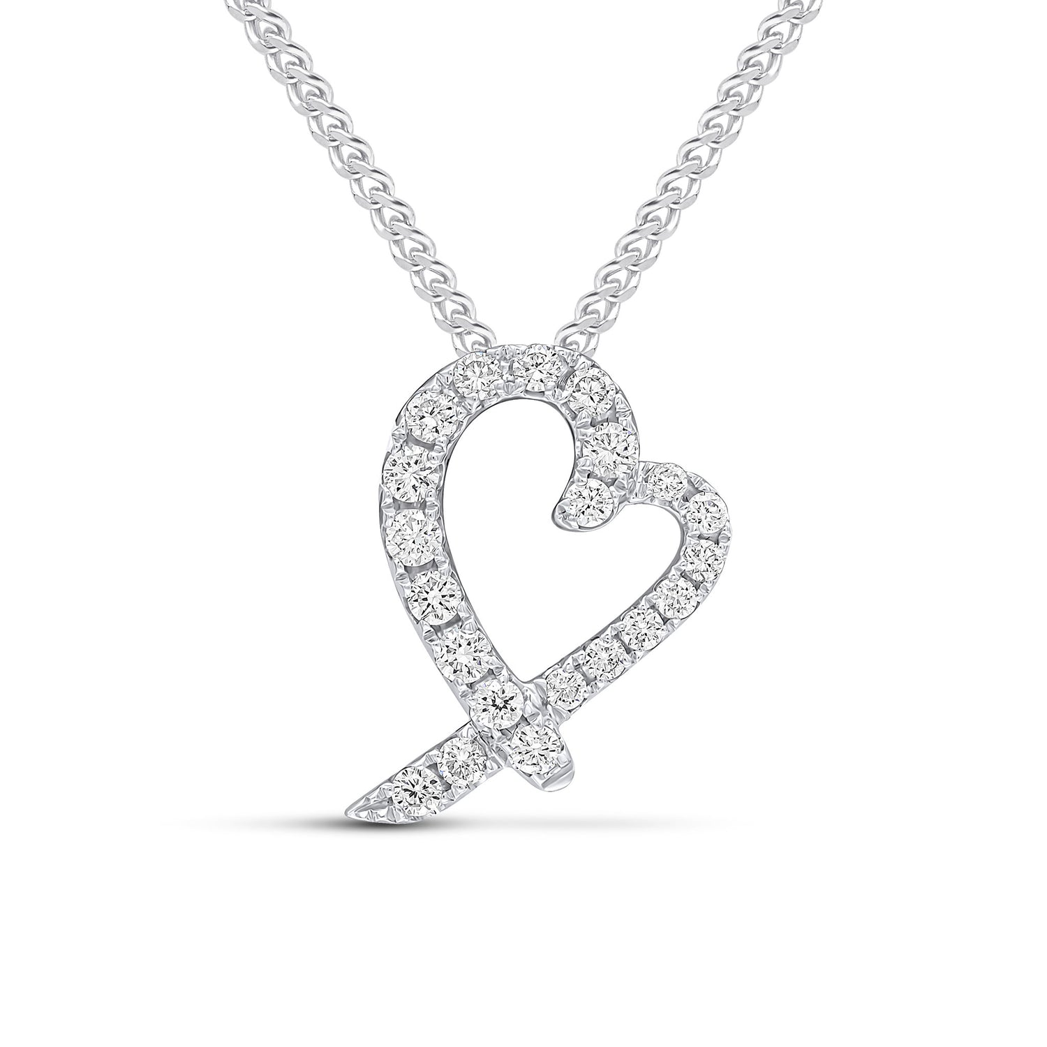 18ct White Gold Round Diamond Heart Shape Slider Pendant — 16mm