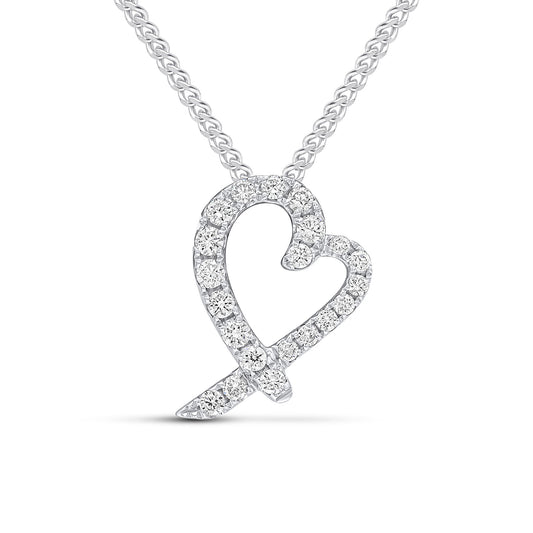 18ct White Gold Round Diamond Heart Shape Slider Pendant — 16mm