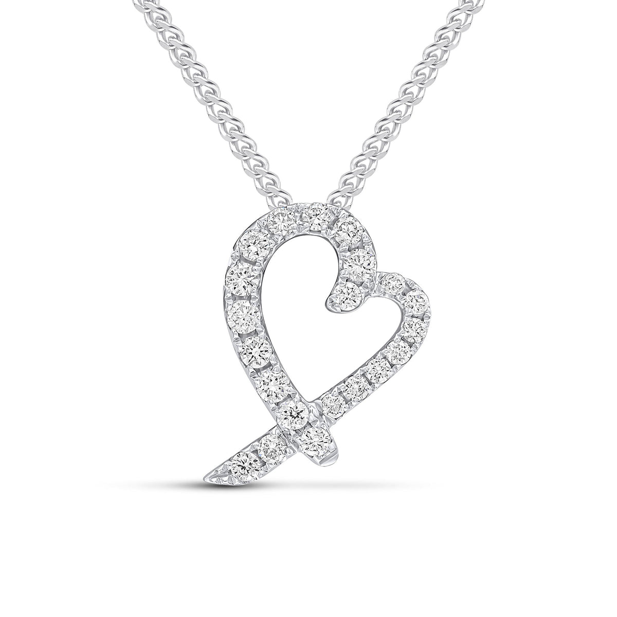 18ct White Gold Round Diamond Heart Shape Slider Pendant