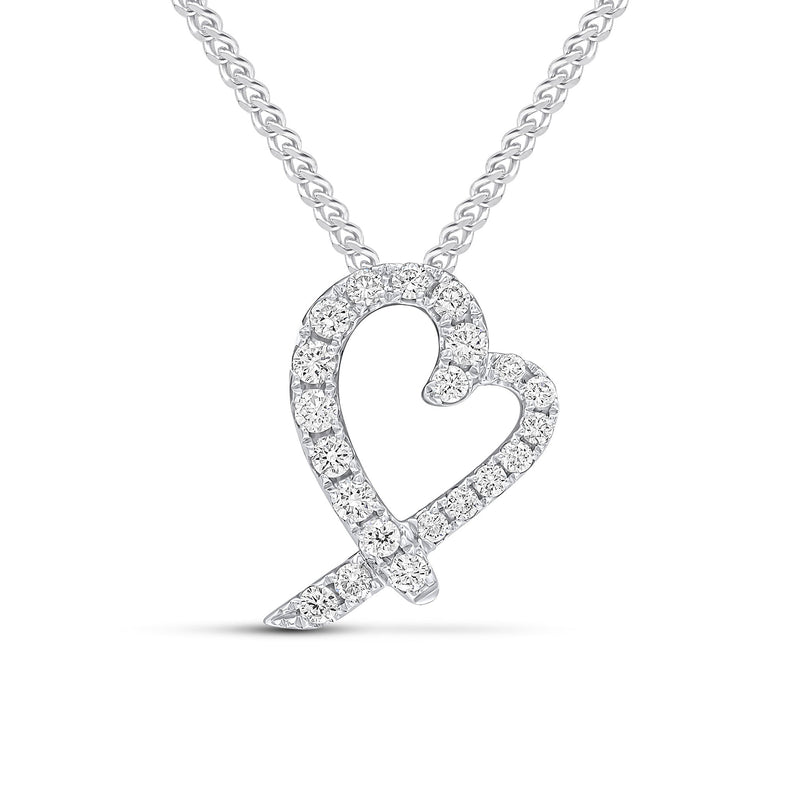18ct White Gold Round Diamond Heart Shape Slider Pendant
