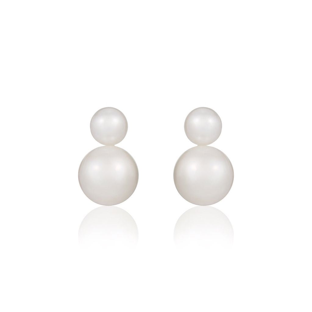 9ct Yellow Gold Freshwater Cultured Pearl Two Stone Stud Earrings —4x6mm