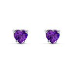 9ct White Gold Heart Natural Amethyst Claw Stud Earrings