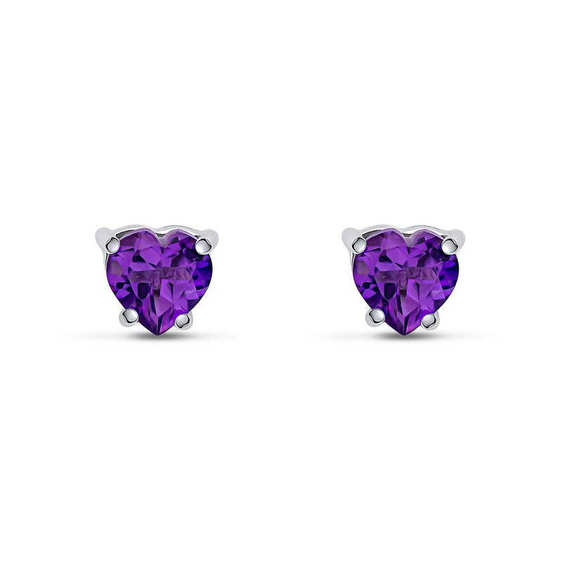 9ct White Gold Heart Natural Amethyst Claw Stud Earrings