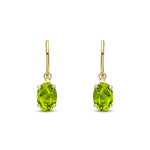 9ct Yellow Gold Oval Natural Peridot Claw Hook Wire Drop Earrings — 7x5mm