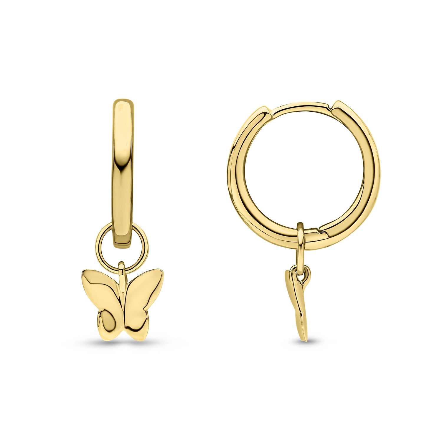 9CT Yellow Gold Polished Hinged Hoop Earrings With Detachable Butterfly Drop 16mm