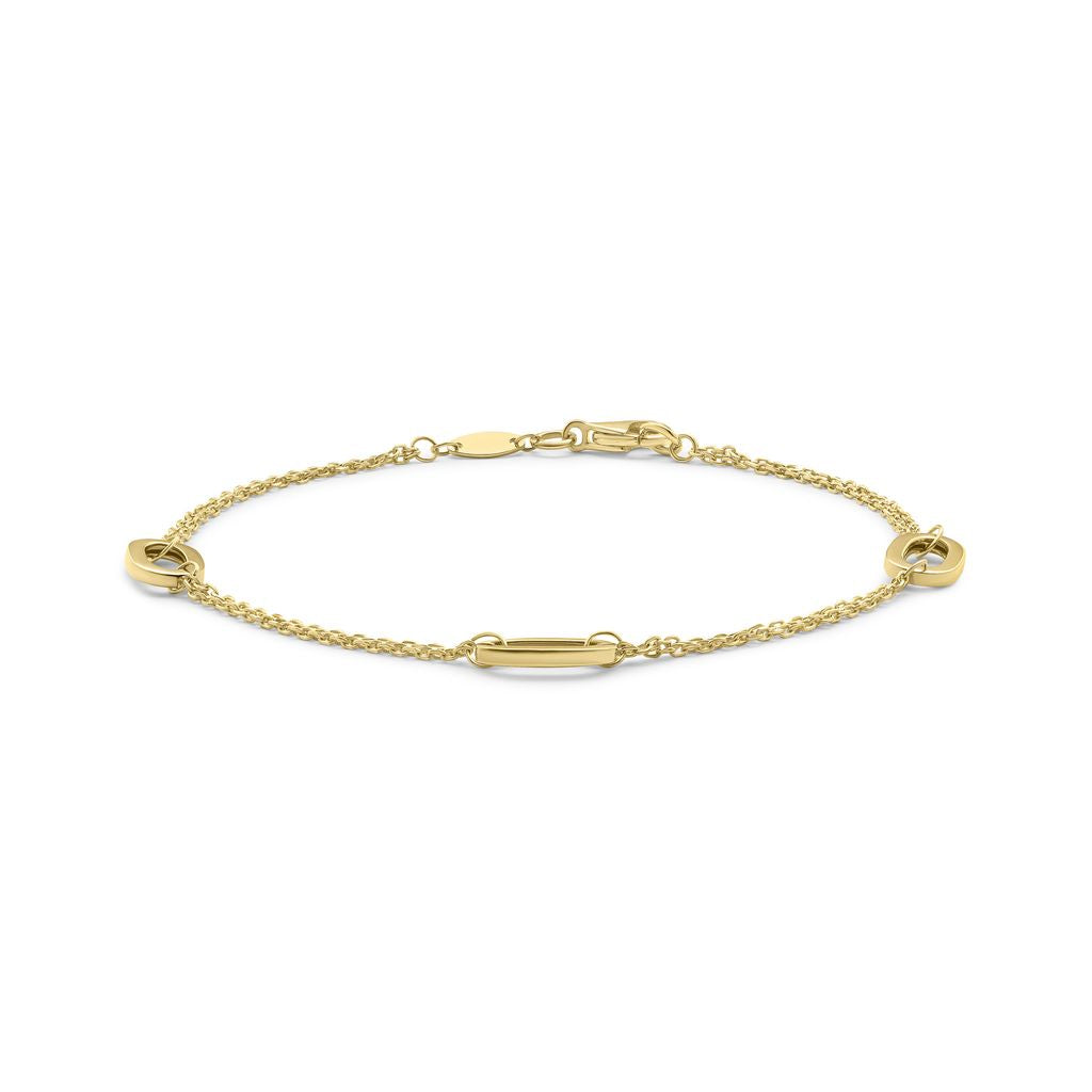 9ct Yellow Gold Double Chain Paperclip Link Station Bracelet